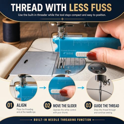 4-in-1 Sewing Needle Threader Tool with Magnifier, Magnet and Seam