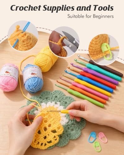 Crochet Kit for Beginners Adults & Kids,18-Roll Soft Yarn with Storage