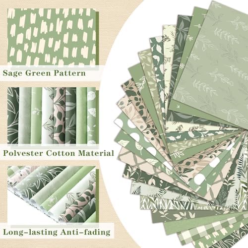 Hahafelt 80 Pcs 10''x10'' Sage Green Floral Quilting Fabric Square
