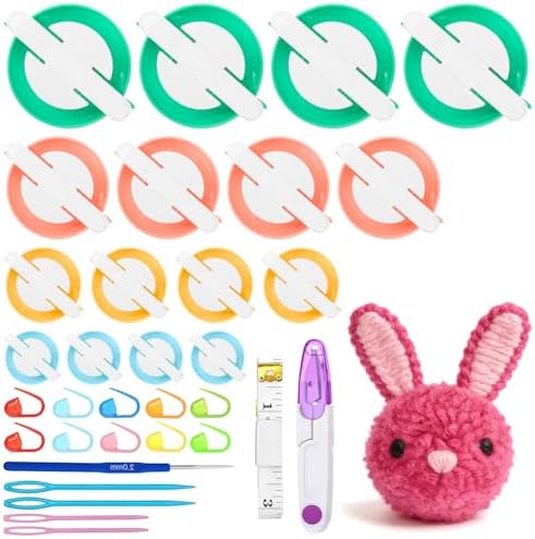 Supkiir 16 Pcs Pompom Makers for Yarn, 4 Sizes Pom Pom Makers with