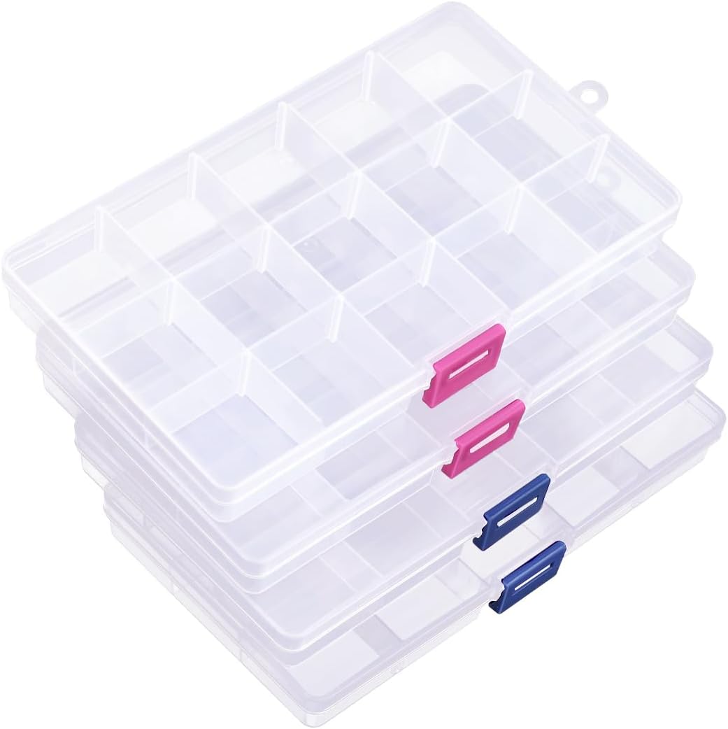 IOOLEEM Bead Organizer Box, 15 Grids 4 Pack Adjustable Dividers