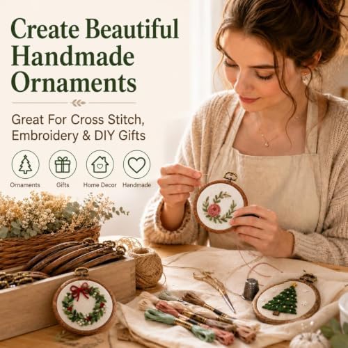 TSV 3in Small Round Embroidery Hoop 10 Pack-Mini Ring for Ornaments &