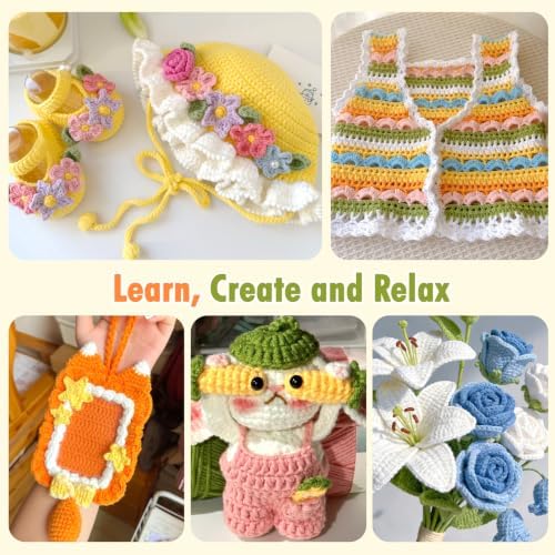 Aeelike Cotton Yarn for Crocheting, Size 2, Multicolor 10-Skein Set
