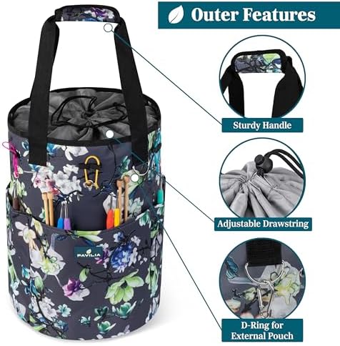 PAVILIA Crochet Bag Knitting Bag Organizer, Yarn Bag Storage Tote for