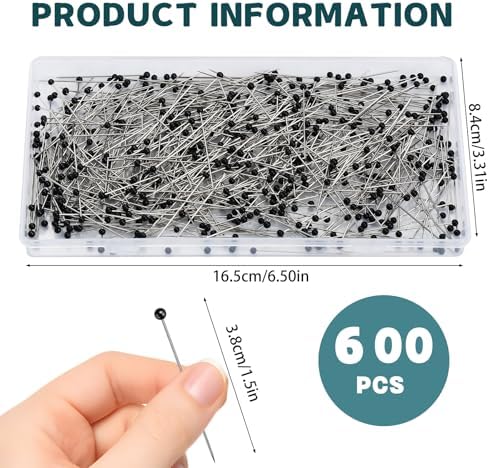 600 Pcs Sewing Pins 1.5 in Glass Ball Head Straight Black Quilting