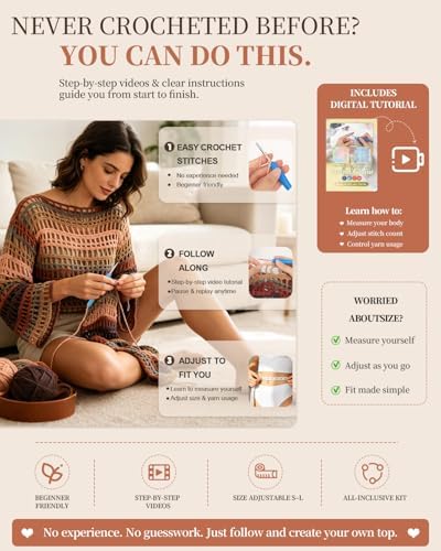 Aeelike Crochet Kit for Adults,Women Beach Crochet Top,Brown Cotton