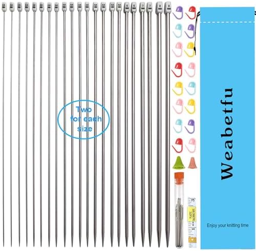 Weabetfu 55pcs Metal Knitting Needle Set,Aluminum Straight Single