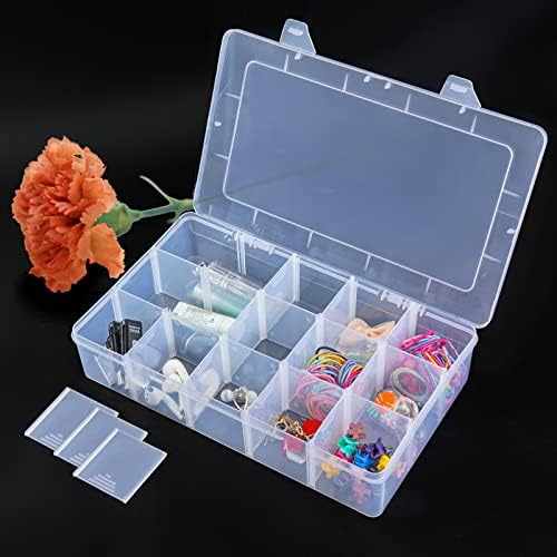 BTremary 15 Grids Clear Plastic Storage Box with Compartment, Craft