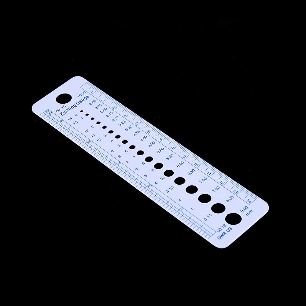 Plastic Knitting Needle Gauge Ruler, 2 to 10 mm US 0 to 15 Size Sizer