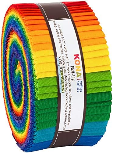 Kona Cotton Solids Bright Rainbow Roll Up 40 2.5-inch Strips Jelly
