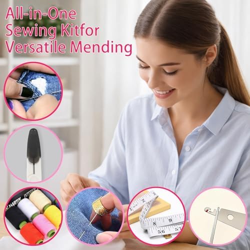 Hand Sewing Kit with 25 Big Eye Sewing Needles, 43 PCS Portable Sewing