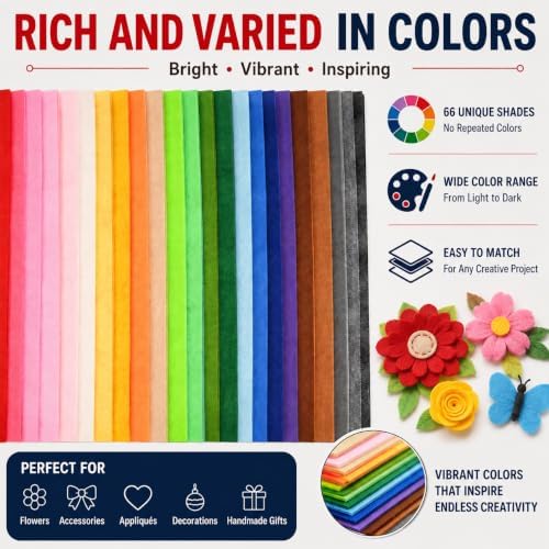 66pcs 8x12 Inch Assorted Color Craft Felt Nonwoven Fabric