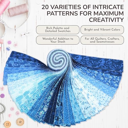 Eternal Bleu Cotton Precut Fabric Strips, 40-Piece Roll