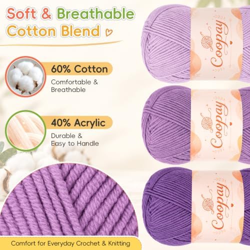 Coopay Cotton Yarn for Crocheting, 6 Pack Gradient Color Yarn Set