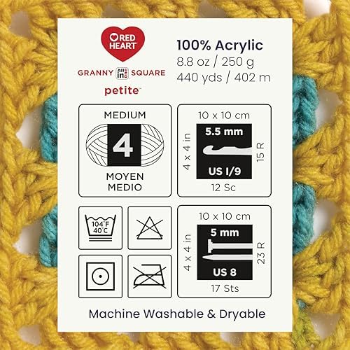 Red Heart Granny Square Petite Yarn for Crocheting, Linen, 3-Pack