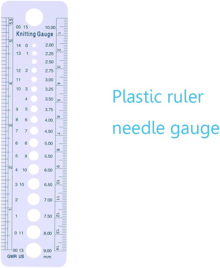 Plastic Knitting Needle Gauge Ruler, 2 to 10 mm US 0 to 15 Size Sizer