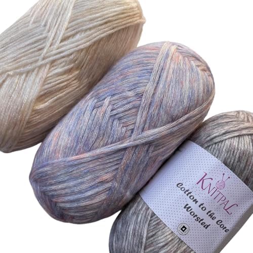 Cotton to The Core Worsted Cotton Yarn, 3-Pack (654Yds/300G), Blue