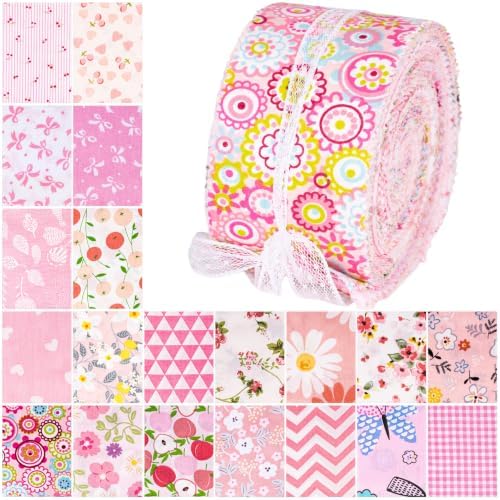 Biutee 40Pcs Jelly Roll Fabric Strips for Quilting, 20 Pink Options