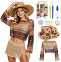 Aeelike Crochet Kit for Adults,Women Beach Crochet Top,Brown Cotton
