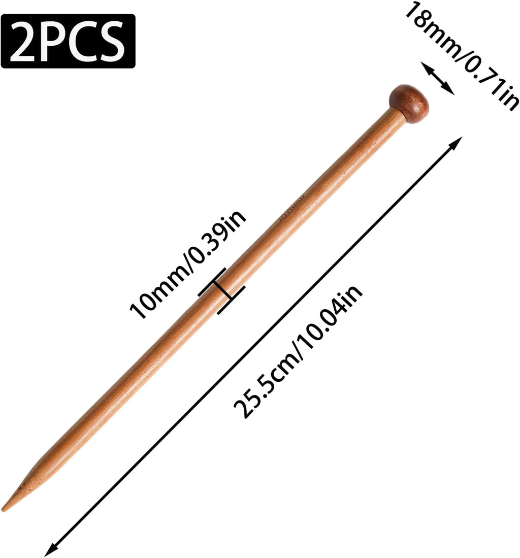 NoxWisp 2 Pcs Bamboo Knitting Needles Size 10, 10-Inch Long Thick