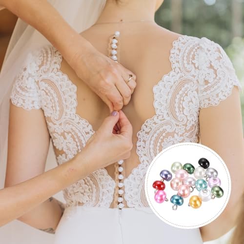 HARFINGTON 12pcs 16L Round Faux Pearl Buttons 10mm 3/8" Pink