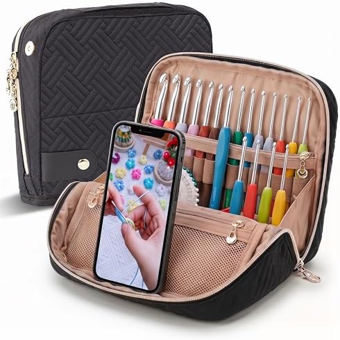 Elfzone Empty Crochet Hook Case Organizer Stand Up Bag 15mm Needles