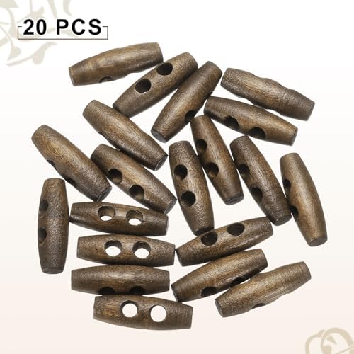 HARFINGTON 30mm / 1.2" Wooden Toggle Buttons 20pcs 2-Hole, Brown