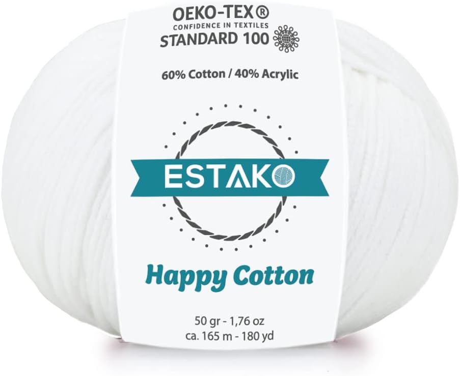 Estako Happy Cotton 60% Cotton 40% Acrylic Yarn, Fine Sport Weight 2