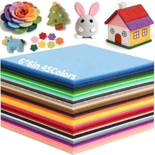 45 PCS Felt Fabric Sheets 6 x 6 Inch 2mm Craft Felt Sheets