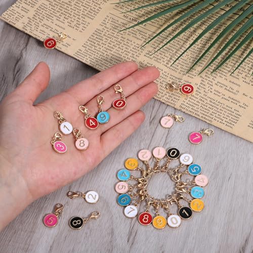 30PCS Colorful Number 0-9 Stitch Markers, Flat Round Number Stitch