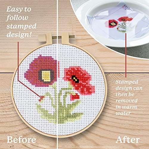 Kraftex 4 Pack Stamped Flower Cross Stitch Kits, 6.75 Inch