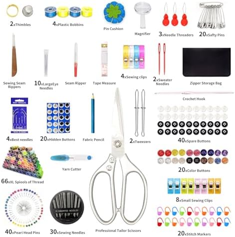 66 Color Sewing Kit for Adults,305 Pcs Portable Needle and Thread Kit