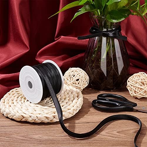 BENECREAT Satin Bias Tape, 3/8 Inch Black Double Fold Ribbon