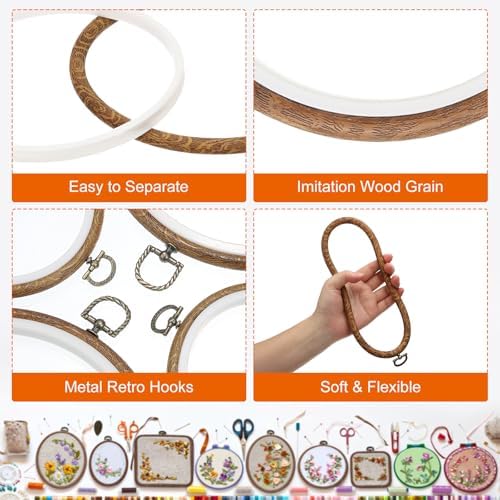PATIKIL Embroidery Hoop 6pcs Cross Stitch Hoop Rubber Imitated Wood 7"
