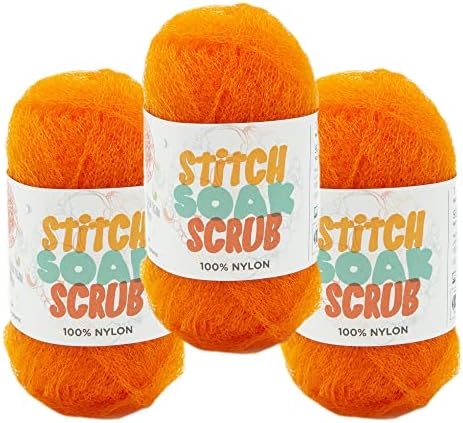 Lion Brand Yarn, Stitch Soak Scrub Yarn, Autumn Maple, Orange, 3 Pack