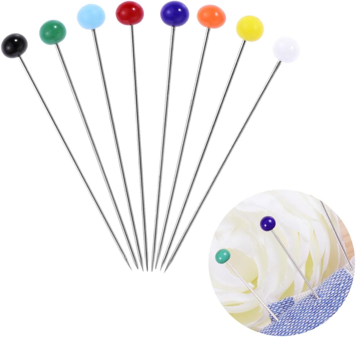 100pcs Glass Head Sewing Pins, 34mm Steel 4mm Heads for Quilters