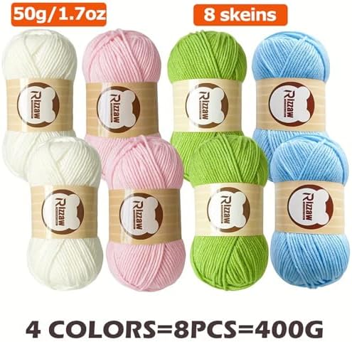 Acrylic Crochet & Knitting Yarn Kit for Beginners,Machine-Washable,8