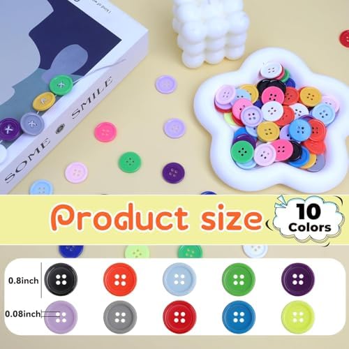 YAKA 100Pcs 3/4" Multicolor Sewing Resin Buttons Round Shape 4 Holes