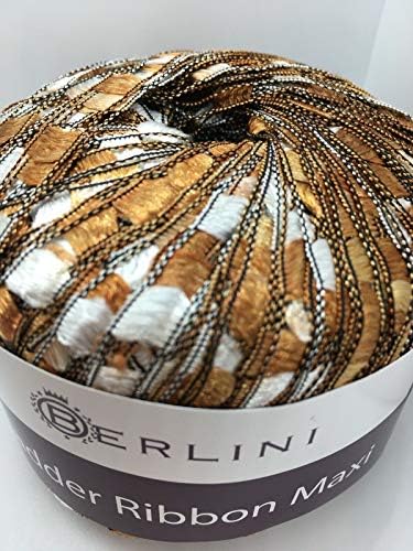 Berlini Ladder Ribbon Maxi Yarn #125 Copper-Brown, Brown, White