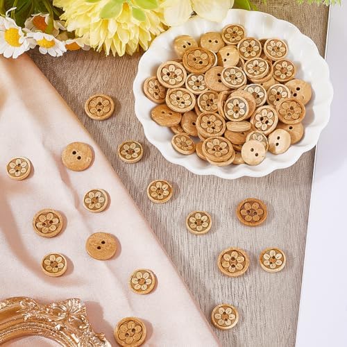 GORGECRAFT 100Pcs 2 Styles Brown Flower Buttons Natural Wood Coconut