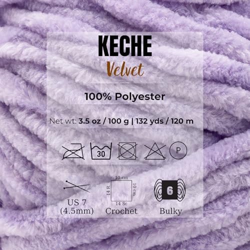 Keche Velvet Yarn for Crocheting, Soft Chenille Bulky Baby Blanket