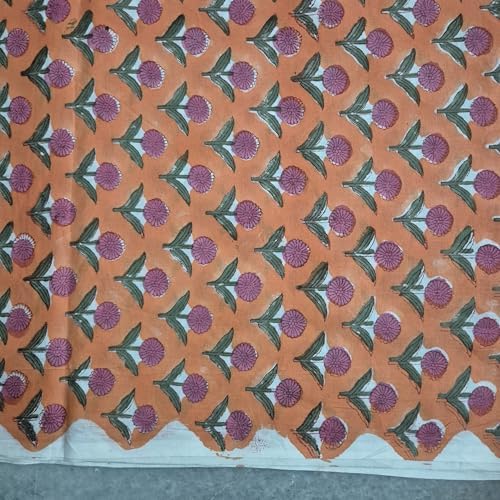 Hand Block Print Fabric by the Yard – 100% Cotton Lightweight, 42 Inch