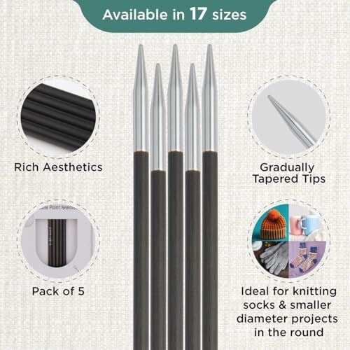 KnitPro Karbonz Double Pointed Needles 8" (20cm) | US Size 1.5 (2.5mm)