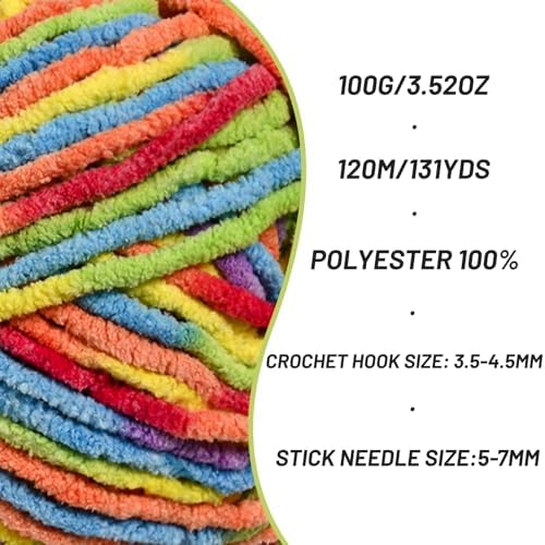 Plush Chunky Chenille Yarn for Crocheting, Soft Fluffy Velvet Yarn for