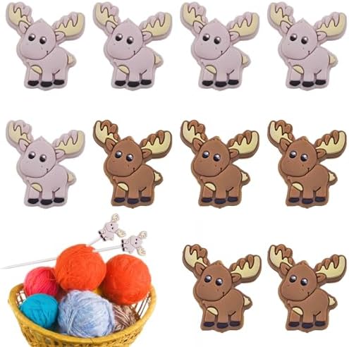 10 Pack Colorful Deer Knitting Needle Stoppers
