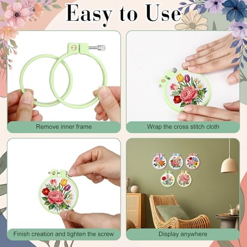 Hotop 10 Pcs Mini Embroidery Hoops ABS Plastic, Round