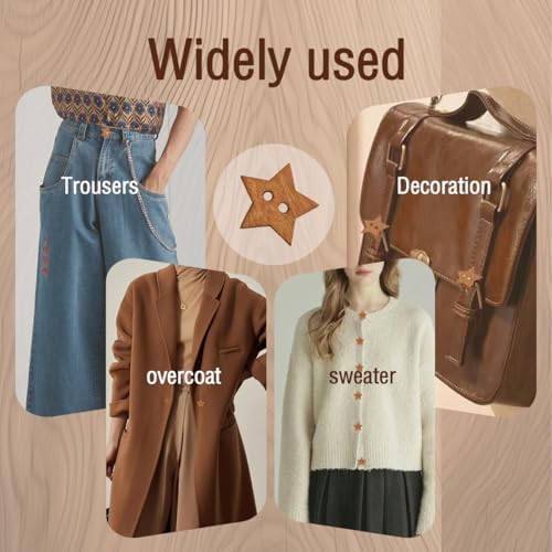 50PCS Five-Pointed Star Wooden Button Natural Vintage 20mm Hand-Sewn