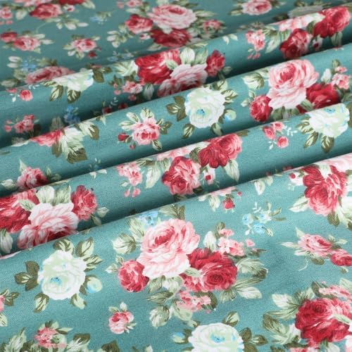 4 Pcs Floral Cotton Fabric by The Yard, 62 in×1 Yard Each, Rose