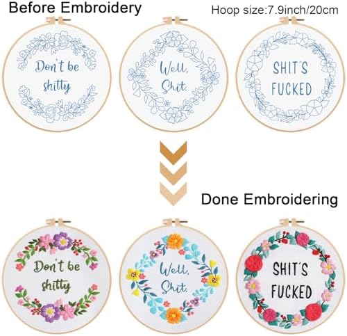 Louise Maelys 3-Set Embroidery Kits for Beginners