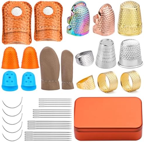 Mnuizu Sewing Thimble Set Thimble Ring, Adjustable Metal Finger